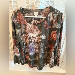 Chico's Floral Long Sleeve Top - Green and Purple